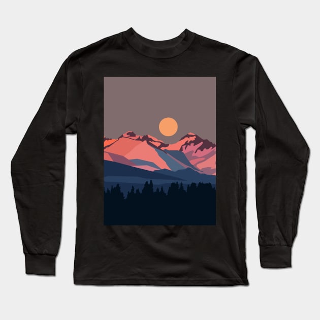 Sunset in snowy mountains Long Sleeve T-Shirt by BumbleBambooPrints